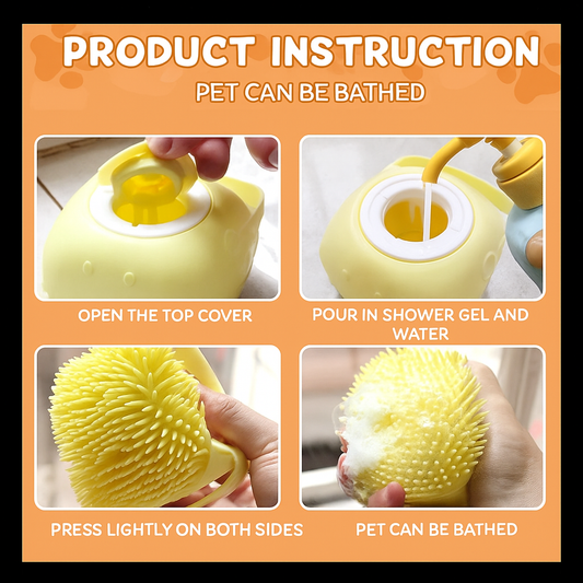 GlowPaws™ Bath Buddy – 2-in-1 Massage & Shampoo Brush for Dogs & Cats