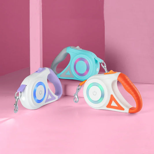 GlowPaws™ LED Dog Leash – Retractable, 5M, with Flashlight