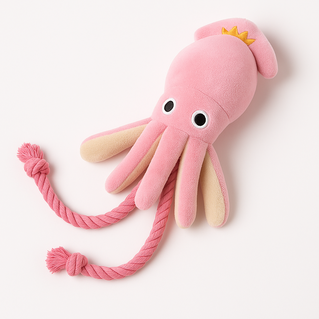 GlowPaws™ Plush Squid Dog Toy – Squeaky, Soft & Bite-Resistant