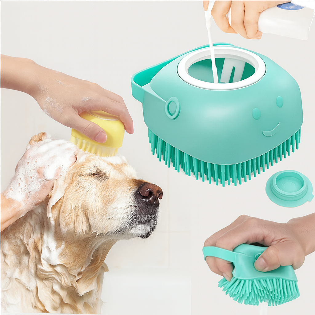GlowPaws™ Bath Buddy – 2-in-1 Massage & Shampoo Brush for Dogs & Cats
