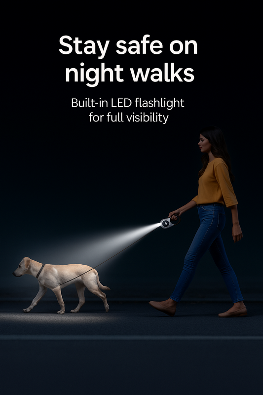 GlowPaws™ LED Dog Leash – Retractable, 5M, with Flashlight