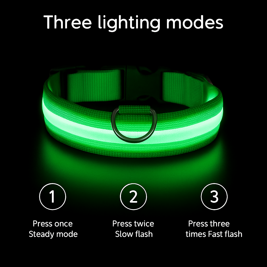 GlowPaws™ Reflective LED Dog Collar – Geometric Glow, Battery Powered, Battery-Powered, Ideal for Small/Medium Breeds