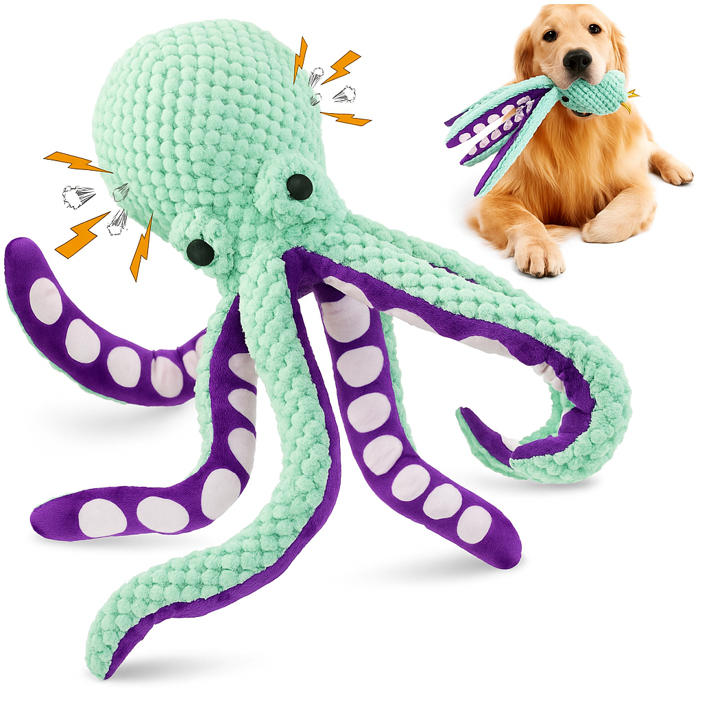 GlowPaws™ Mini Squeaky Octopus – Small Plush Toy for Dogs
